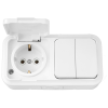 Bylectrica Блок 2 выключателя + розетка с заземляющим контактом ОУ IP54, серия ПРАЛЕСКА АКВА, 2В-РЦ-659