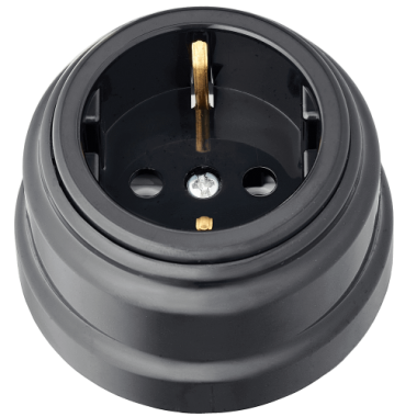 Фотография товара 'Bylectrica Розетка 1-местная с заземляющим контактом 16А ОУ, серия РЕТРО, РА16-0202 черный'