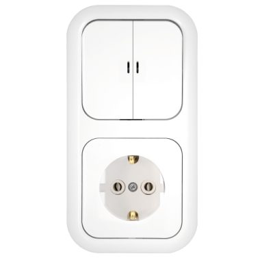 Фотография товара 'Bylectrica Блок 2-х клавишный выключатель + розетка с заземляющим контактом скрытой установки с подсветкой, серия ГАРМОНИЯ, 2В-РЦ-675'