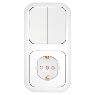 Фотография товара 'Bylectrica Блок 2 выключателя + розетка с заземляющим контактом со шторкой СУ, серия ГАРМОНИЯ, 2В-РЦ-555'