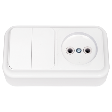 Фотография товара 'Bylectrica Блок 2 выключателя + розетка ОУ, серия ПРАЛЕСКА, 2В-РЦ-523'