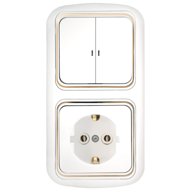 Фотография товара 'Bylectrica Блок 2 выключателя + розетка с заземляющим контактом СУ с подсветкой, серия ГАРМОНИЯ ЛЮКС,2В-РЦ-601 з'