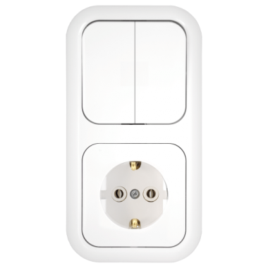 Фотография товара 'Bylectrica Блок 2 выключателя + розетка с заземляющим контактом СУ, серия ГАРМОНИЯ, 2В-РЦ-503'