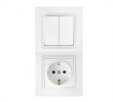 Фотография товара 'Bylectrica Блок 2 выключателя + розетка с заземляющим контактом СУ, серия УЮТ, 2В-РЦ-730'