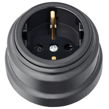 Фотография товара 'Bylectrica Розетка 1-местная с заземляющим контактом со шторками 16А ОУ, серия РЕТРО, РА16-0206 черный'