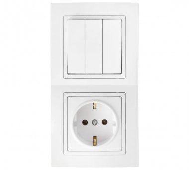 Фотография товара 'Bylectrica Блок 3 выключателя + розетка с заземляющим контактом СУ, серия УЮТ, 3В-РЦ-731'