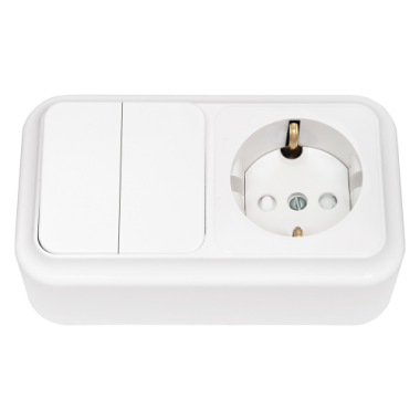 Фотография товара 'Bylectrica Блок 2 выключателя + розетка с заземляющим контактом ОУ со шторкой, серия ПРАЛЕСКА, 2В-РЦ-579'