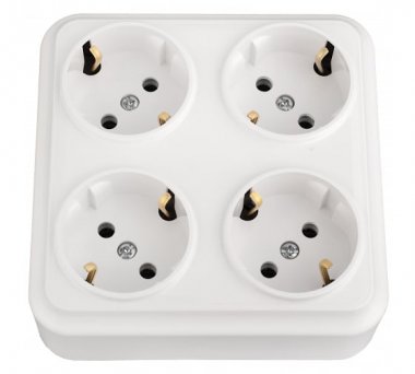 Фотография товара 'Bylectrica Розетка 4-местная ОУ с заземляющим контактом, квадратная, серия ВАРИАНТ, РА16-0192'