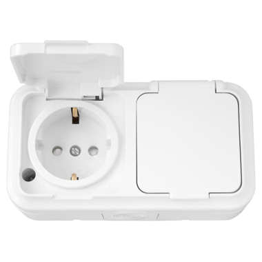 Фотография товара 'Bylectrica Розетка 2-местная ОУ с заземляющим контактом со шторкой IP54, серия ПРАЛЕСКА АКВА, РА16-103'