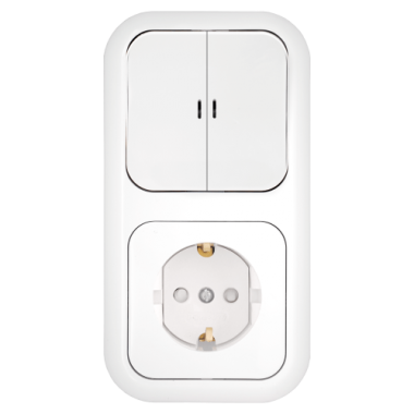 Фотография товара 'Bylectrica Блок 2-х клавишный выключатель + розетка с заземляющим контактом со шторкой скрытой установки с подсветкой, серия ГАРМОНИЯ, 2В-РЦ-683'