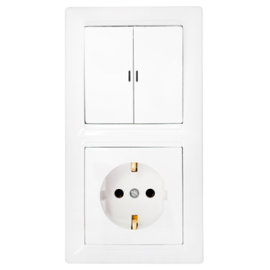 Фотография товара 'Bylectrica Блок (2 выключателя + розетка с заземляющим контактом) СУ с подсветкой, серия СТИЛЬ, 2В-РЦ-703'