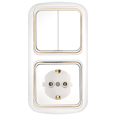 Фотография товара 'Bylectrica Блок 2 выключателя + розетка с заземляющим контактом СУ, серия ГАРМОНИЯ ЛЮКС, 2В-РЦ-497 з'