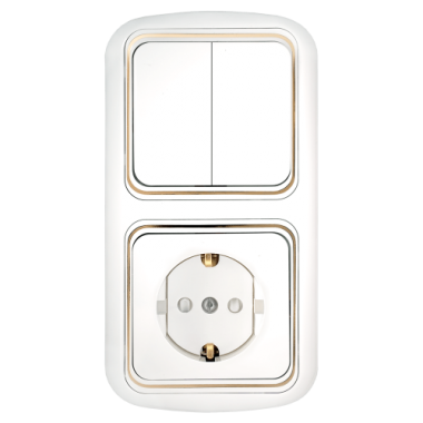 Фотография товара 'Bylectrica Блок 2 выключателя + розетка с заземляющим контактом СУ со шторками, серия ГАРМОНИЯ ЛЮКС,2В-РЦ-559 з'