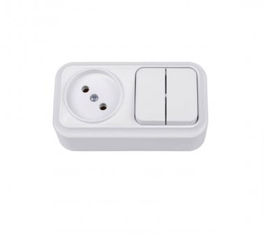 Фотография товара 'Bylectrica Блок 2 выключателя + розетка ОУ, серия ВАРИАНТ, 2В-РЦ-7121'
