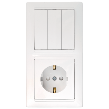 Фотография товара 'Bylectrica Блок (3 выключателя + розетка с заземляющим контактом со шторкой) СУ, серия СТИЛЬ, 3В-РЦ-717'