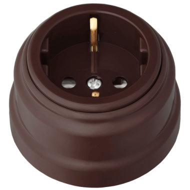 Фотография товара 'Bylectrica Розетка 1-местная с заземляющим контактом 16А ОУ, серия РЕТРО, РА16-0202 шоколад'