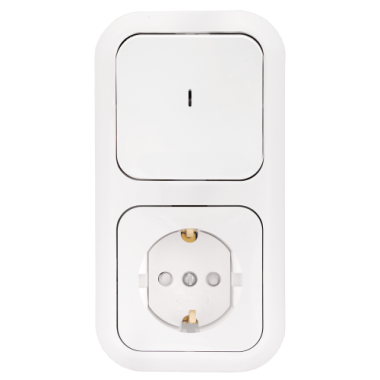 Фотография товара 'Bylectrica Блок 1 выключатель + розетка с заземляющим контактом со шторкой СУ с подсветкой, серия ГАРМОНИЯ, В-РЦ-681'