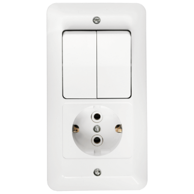 Фотография товара 'Bylectrica Блок 2 выключателя + розетка СУ, серия ПАРИТЕТ, 2В-РЦ-649'