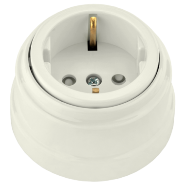 Фотография товара 'Bylectrica Розетка 1-местная с заземляющим контактом со шторками 16А ОУ, серия РЕТРО, РА16-0206 бежевый'