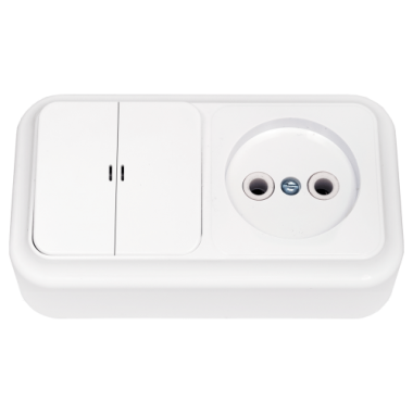 Фотография товара 'Bylectrica Блок 2 выключателя + розетка ОУ с подсветкой, серия ПРАЛЕСКА, 2В-РЦ-565'