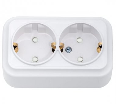 Фотография товара 'Bylectrica Розетка 2-местная ОУ с заземляющим контактом со шторкой, серия ВАРИАНТ, РА16-0146'