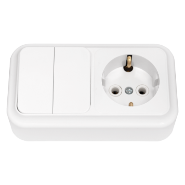 Фотография товара 'Bylectrica Блок 2 выключателя + розетка с заземляющим контактом ОУ, серия ПРАЛЕСКА, 2В-РЦ-529'