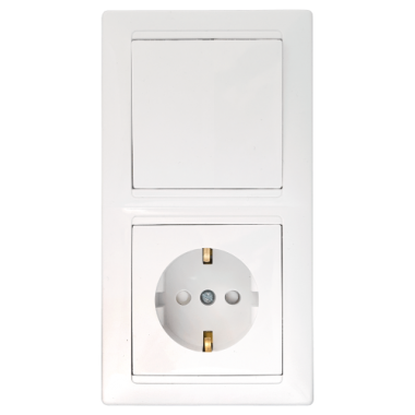 Фотография товара 'Bylectrica Блок (1 выключатель + розетка с заземляющим контактом со шторкой) СУ, серия СТИЛЬ, В-РЦ-713'