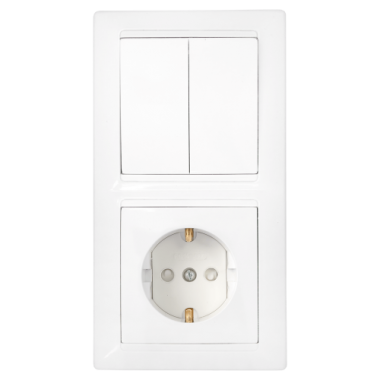 Фотография товара 'Bylectrica Блок (2 выключателя + розетка с заземляющим контактом со шторкой) СУ, серия СТИЛЬ, 2В-РЦ-715'