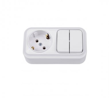 Фотография товара 'Bylectrica Блок 2 выключателя + розетка с заземляющим контактом ОУ, серия ВАРИАНТ, 2В-РЦ-7122'