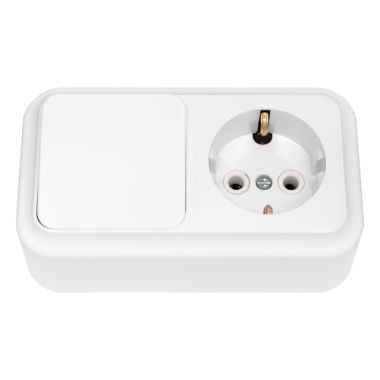 Фотография товара 'Bylectrica Блок 1 выключатель + розетка с заземляющим контактом ОУ, серия ПРАЛЕСКА, В-РЦ-527'