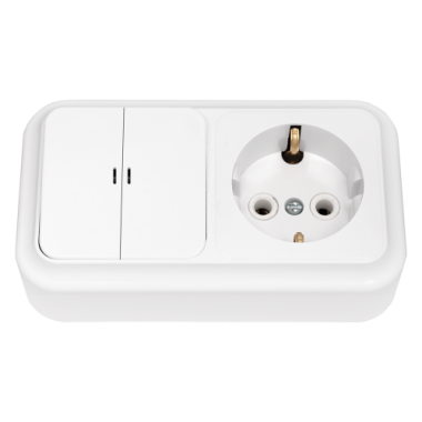 Фотография товара 'Bylectrica Блок 2 выключателя + розетка с заземляющим контактом ОУ с подсветкой, серия ПРАЛЕСКА, 2В-РЦ-569'