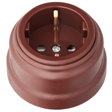 Фотография товара 'Bylectrica Розетка 1-местная с заземляющим контактом 16А ОУ, серия РЕТРО, РА16-0202 коричневый'