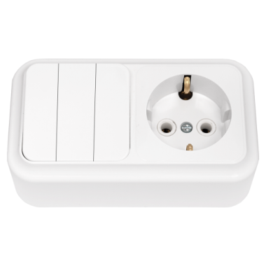 Фотография товара 'Bylectrica Блок  3 выключателя + розетка с заземляющим контактом ОУ, серия ПРАЛЕСКА, 3В-РЦ-531'