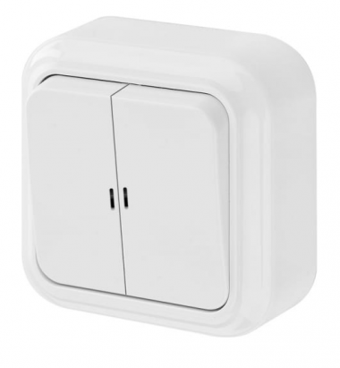 Фотография товара 'Bylectrica Выключатель 2-клавишный ОУ (6 А) с подсветкой, серия ПРАЛЕСКА, А510-215'