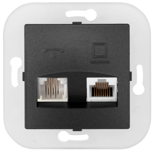 Фотография товара 'Bylectrica Механизм розетка комбинированной оконечной (комп+тел), серия УЮТ, ТРК-002 графит'