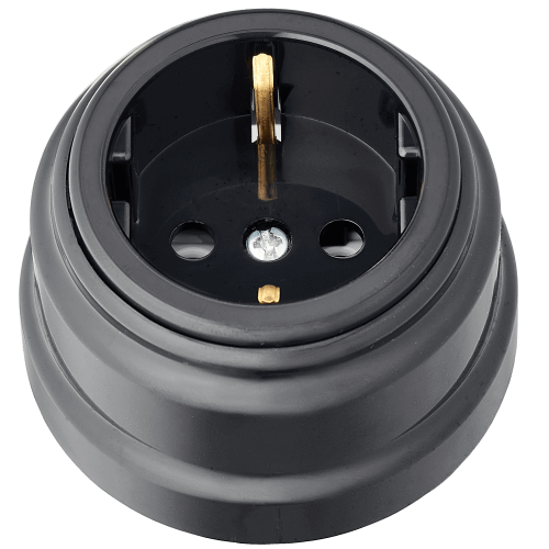 Фотография товара 'Bylectrica Розетка 1-местная с заземляющим контактом 16А ОУ, серия РЕТРО, РА16-0202 черный'