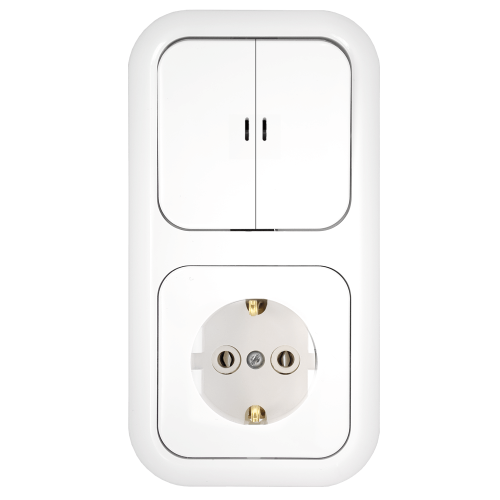 Фотография товара 'Bylectrica Блок 2-х клавишный выключатель + розетка с заземляющим контактом скрытой установки с подсветкой, серия ГАРМОНИЯ, 2В-РЦ-675'