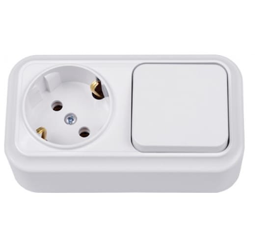 Фотография товара 'Bylectrica Блок 1 выключатель + розетка с заземляющим контактом ОУ, серия ВАРИАНТ, В-РЦ-7112'