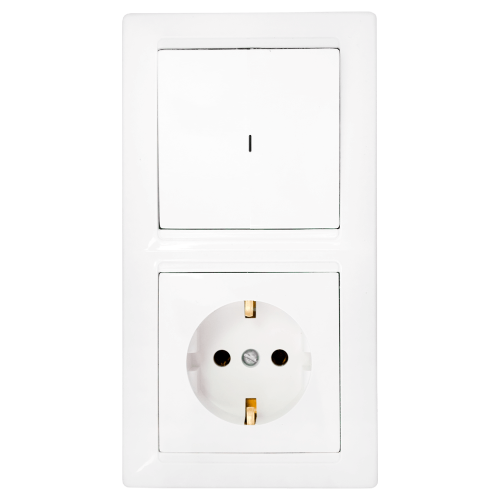 Фотография товара 'Bylectrica Блок (1 выключатель + розетка с заземляющим контактом) СУ с подсветкой, серия СТИЛЬ, В-РЦ-701'