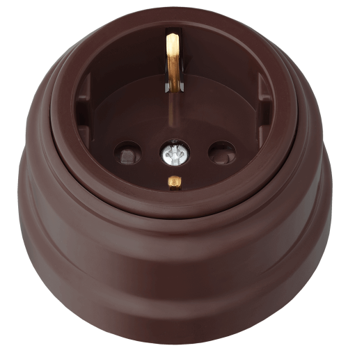 Фотография товара 'Bylectrica Розетка 1-местная с заземляющим контактом со шторками 16А ОУ, серия РЕТРО, РА16-0206 шоколад'
