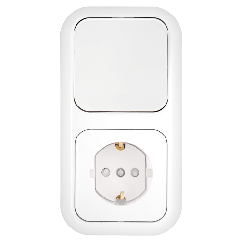 Фотография товара 'Bylectrica Блок 2 выключателя + розетка с заземляющим контактом со шторкой СУ, серия ГАРМОНИЯ, 2В-РЦ-555'