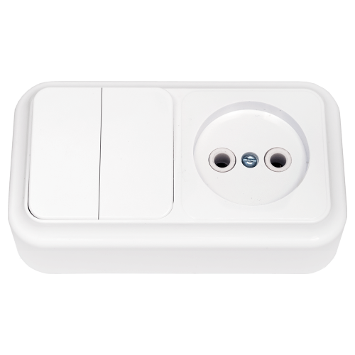 Фотография товара 'Bylectrica Блок 2 выключателя + розетка ОУ, серия ПРАЛЕСКА, 2В-РЦ-523'