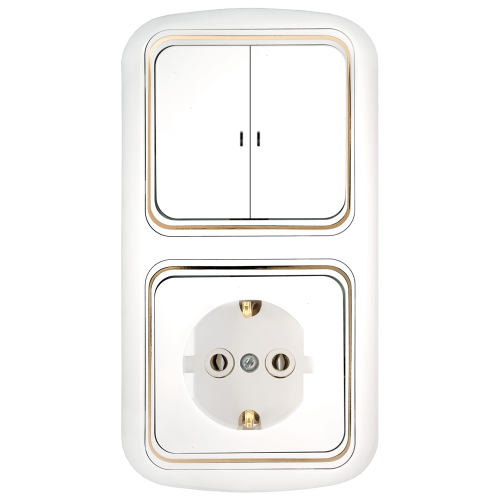 Фотография товара 'Bylectrica Блок 2 выключателя + розетка с заземляющим контактом СУ с подсветкой, серия ГАРМОНИЯ ЛЮКС,2В-РЦ-601 з'