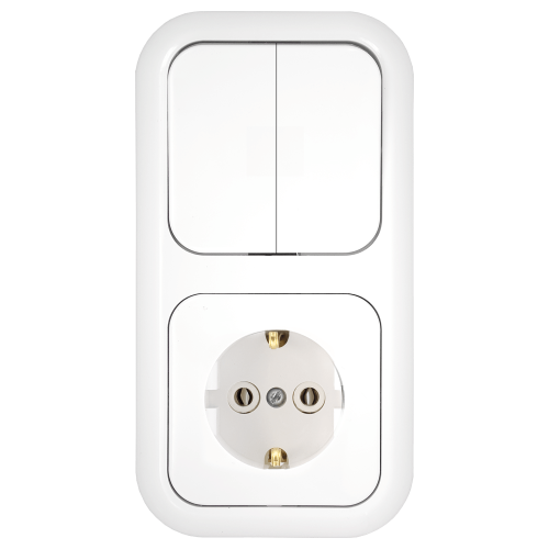 Фотография товара 'Bylectrica Блок 2 выключателя + розетка с заземляющим контактом СУ, серия ГАРМОНИЯ, 2В-РЦ-503'