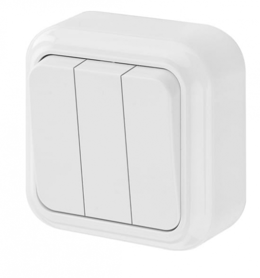 Фотография товара 'Bylectrica Выключатель 3-клавишный ОУ (6 А), серия ПРАЛЕСКА, А056-137'