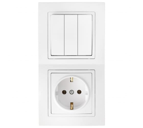 Фотография товара 'Bylectrica Блок 3 выключателя + розетка с заземляющим контактом СУ, серия УЮТ, 3В-РЦ-731'