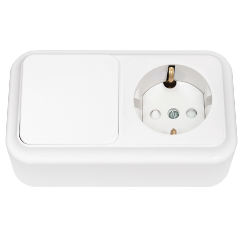 Фотография товара 'Bylectrica Блок 1 выключатель + розетка с заземляющим контактом ОУ со шторкой, серия ПРАЛЕСКА, В-РЦ-577'