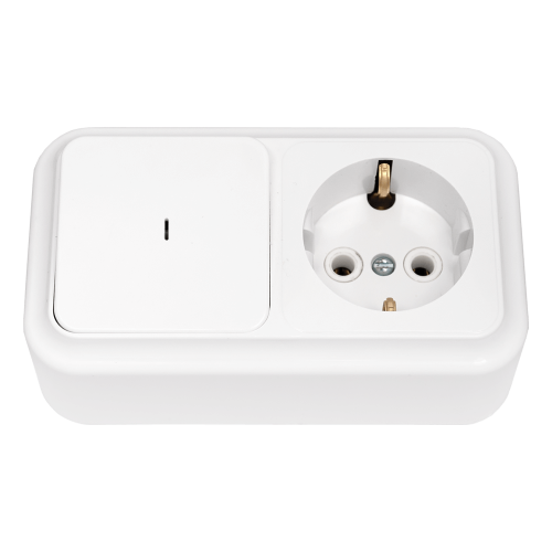 Фотография товара 'Bylectrica Блок 1 выключатель + розетка с заземляющим контактом ОУ с подсветкой, серия ПРАЛЕСКА, В-РЦ-567'