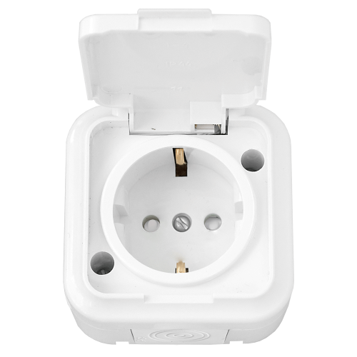 Фотография товара 'Bylectrica Розетка 1-местная ОУ с заземляющим контактом со шторкой IP54, серия ПРАЛЕСКА АКВА, РА16-097'