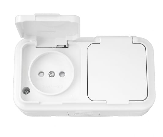 Фотография товара 'Bylectrica Розетка 2-местная ОУ со шторкой IP54, серия ПРАЛЕСКА АКВА, РА16-102'